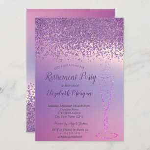 Invitation Élégant Vin Verre Diamants Violets Retraite