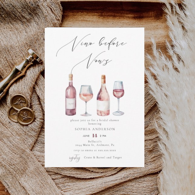 Invitation Élégant Vino aquarelle avant Vows Fête des mariées (Créateur téléchargé)