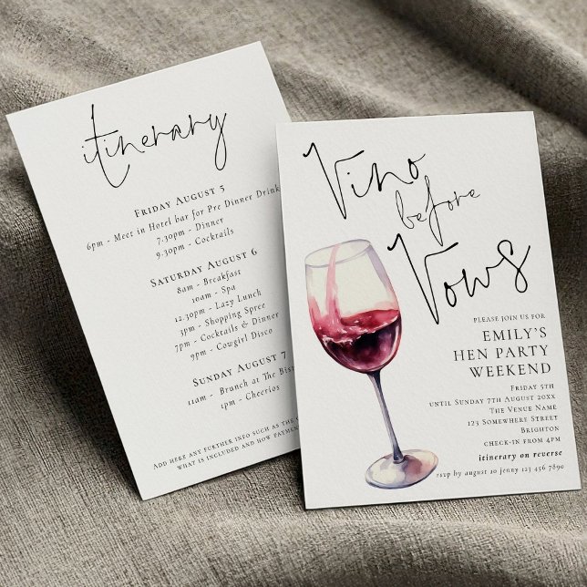 Invitation Élégant Vino Avant Vows Hen Party Week-end (Front and back view)