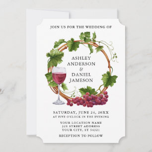 Invitation Élégant Vins de raisin Aquarelle Mariage de couron