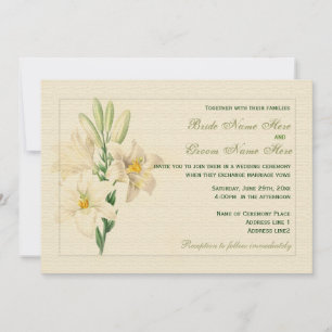 Invitation Elégant vintage art botanique blanc lily mariage