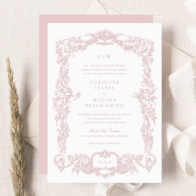 Invitation Elégant Vintage Baroque Français Blush Frame Maria (Créateur téléchargé)