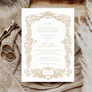 Invitation Élégant Vintage Baroque Français Gold Frame Mariag