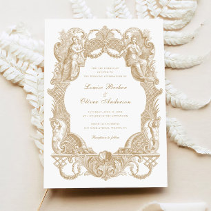 Invitation Elégant Vintage Baroque Gold Toile Mariage