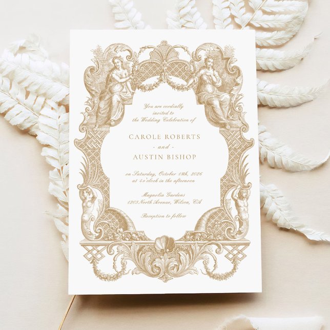 Invitation Elégant Vintage Baroque Gold Toile Mariage (Créateur téléchargé)