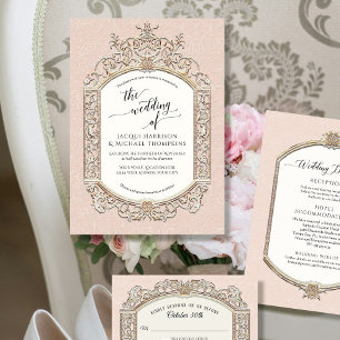 Invitation Elégant Vintage Baroque Victorien Blush Pink Gold