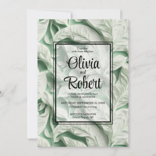 Invitation Élégant vintage blanc vert motif de feuille botani