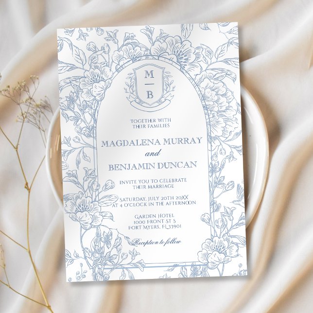 Invitation Élégant Vintage bleu bleu bleu  Mariage (Créateur téléchargé)