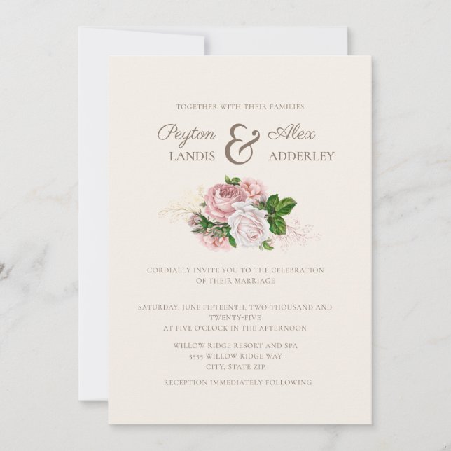 Invitation Élégant Vintage Blush rose Floral Mariage (Devant)