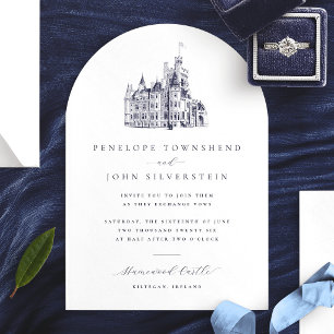 Invitation Elégant Vintage Castle Illustration Arch Mariage