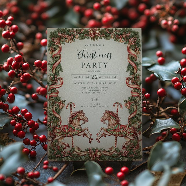 Invitation Élégant Vintage Cheval à Rocking Noël (Créateur téléchargé)