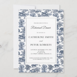 Invitation Elégant Vintage Chic French Blue Horse Toile