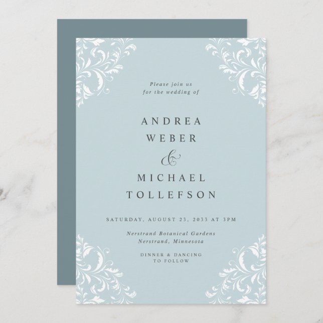 Invitation Élégant Vintage classique Turquoise Mariage en ver (Devant / Derrière)