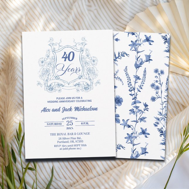 Invitation Elegant Vintage Crest 40th Wedding Anniversary (Créateur téléchargé)