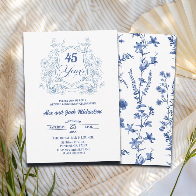 Invitation Elegant Vintage Crest 45th Wedding Anniversary (Créateur téléchargé)