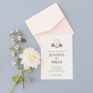 Invitation Élégant Vintage Crest Botanical Monogram Mariage