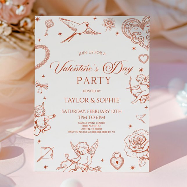 Invitation Elegant Vintage Cupid Valentine's Day Party (Créateur téléchargé)