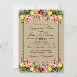 Invitation Elégant Vintage Floral Fiançailles douche ou fête