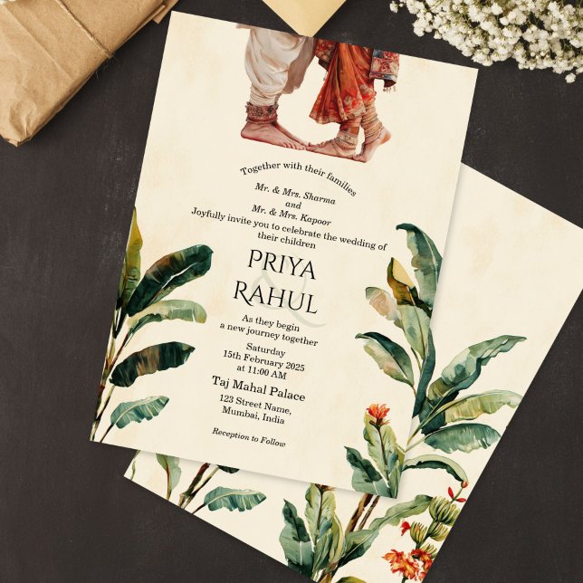 Invitation Elegant Vintage Floral Indian Hindu Wedding (Elegant Vintage Floral Indian Hindu Wedding Invitation ()
