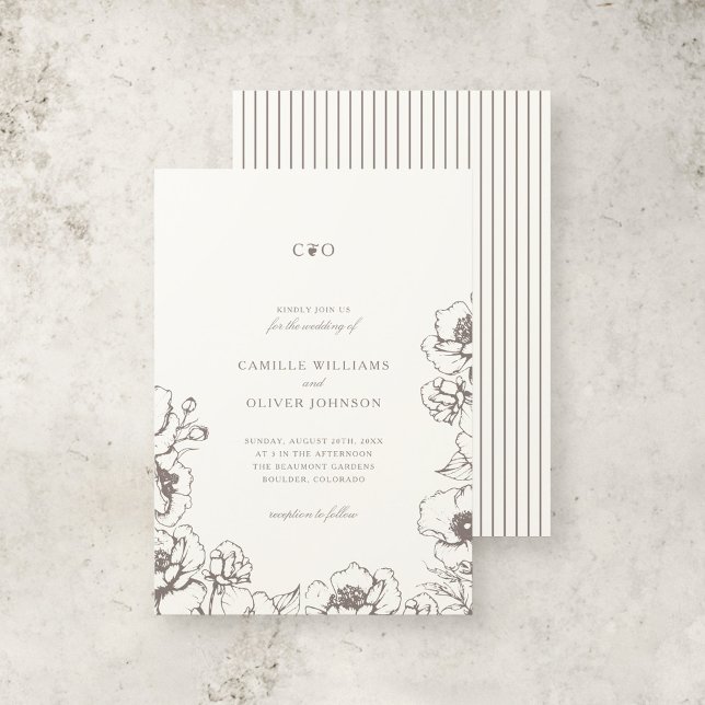 Invitation Elégant Vintage Floral Initiales Jardin Mariage (Créateur téléchargé)