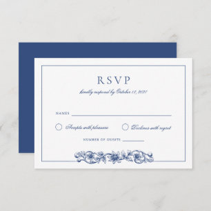 Invitation Elégant Vintage Floral Navy Blue Wedding RSVP