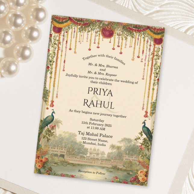 Invitation Elegant Vintage Floral Peacock Indian Wedding (Elegant Vintage Floral Peacock Indian Wedding Invitation)