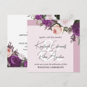 Invitation Elégant Vintage Floral Roses et Dusty Mauve Mariag