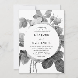 Invitation Élégant Vintage Floral Roses monochromes