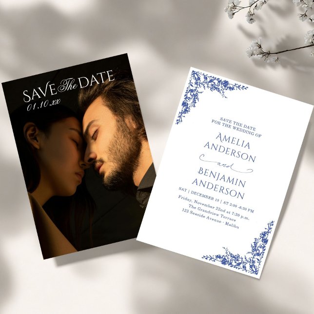 Invitation Elegant Vintage French  Blue Floral Wedding  (Créateur téléchargé)