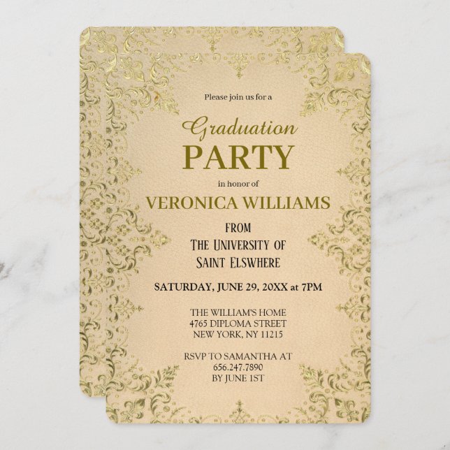 Invitation Élégant Vintage Gold 2025 Graduation Party (Devant / Derrière)