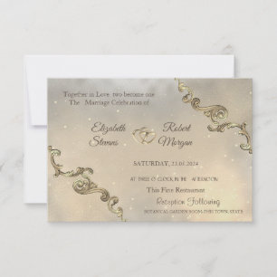 Invitation Elégant Vintage Gold Frame Hearts