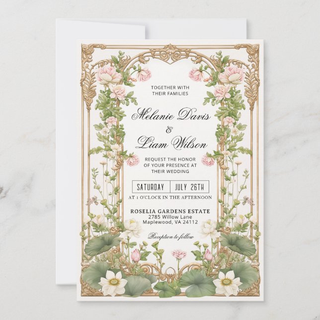 Invitation Elegant Vintage Lotus Asian Inspired  (Devant)