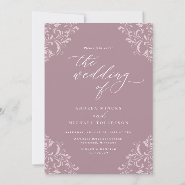 Invitation Élégant Vintage Mauve Dusty Rose Mariage (Devant)