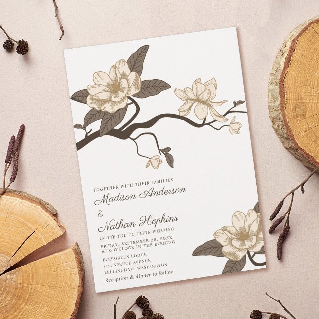 Invitation Élégant Vintage minimal Magnolia Mariage (Créateur téléchargé)