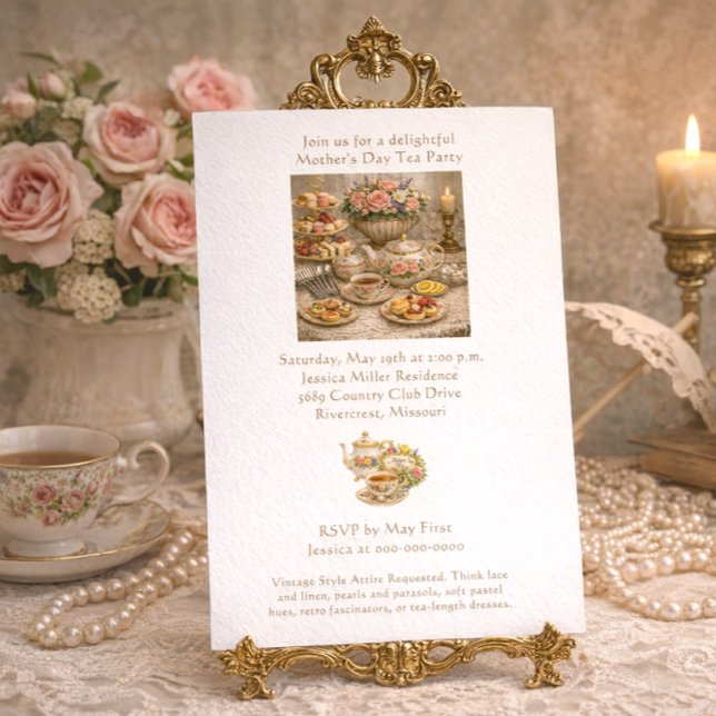 Invitation Elegant Vintage  Mother's Day Tea Party  (Elegant Vintage Tea Party Template )