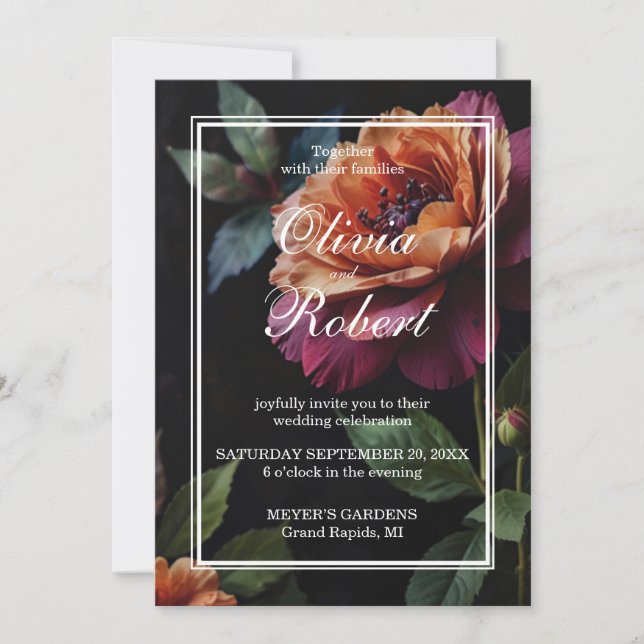 Invitation Elégant vintage peacht rouge moody Mariage (Devant)