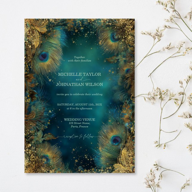 Invitation Elegant Vintage Peacock Feather Enchanted Forest (Elegant Vintage Peacock Feather Enchanted Forest Invitation)