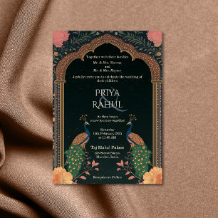 Invitation Élégant Vintage Pics Floral Mariage indien