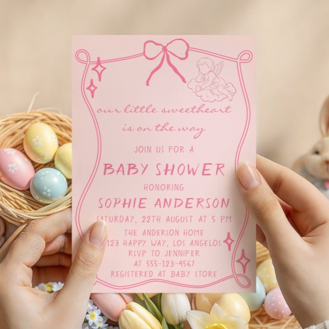 Invitation Elegant Vintage Pink Bow Baby Shower (Créateur téléchargé)