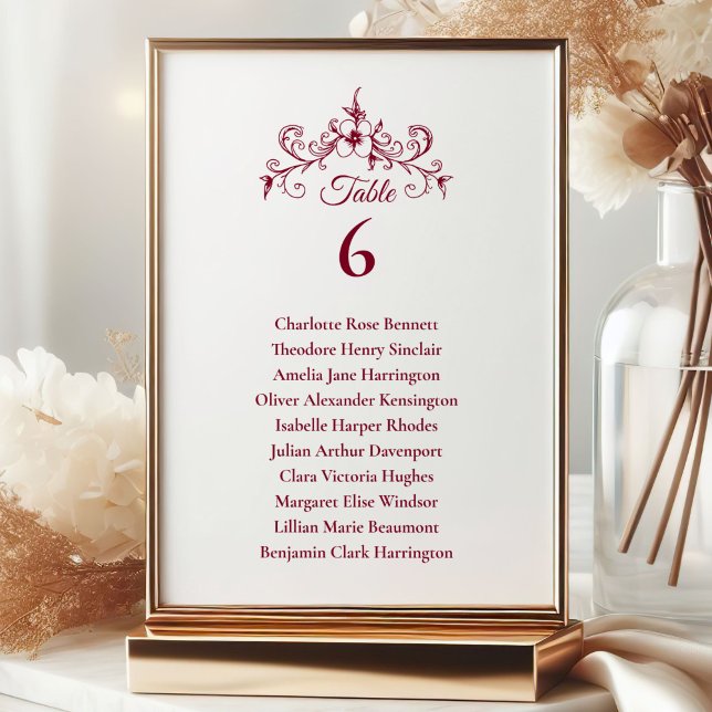Invitation Élégant Vintage Romance Burgundy Seating Chart (Créateur téléchargé)