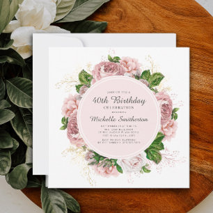 Invitation Elégant Vintage Rose Pâle Floral 40e Anniversaire