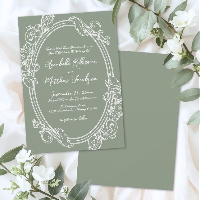 Invitation Elegant Vintage Sage Green Wedding (Elegant Vintage Sage Green Wedding Invitation)