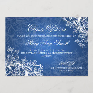 Invitation Élégant Vintage Swirls Graduation Party Blue