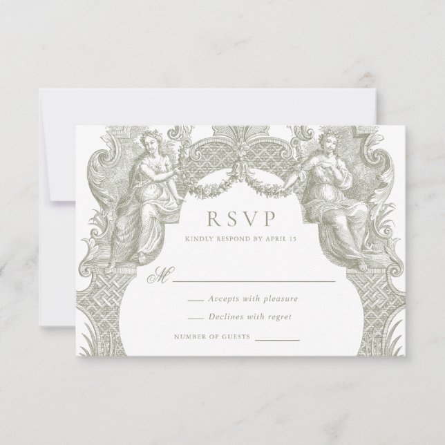 Invitation Elégant Vintage Toile Baroque Frame Mariage RSVP (Devant)