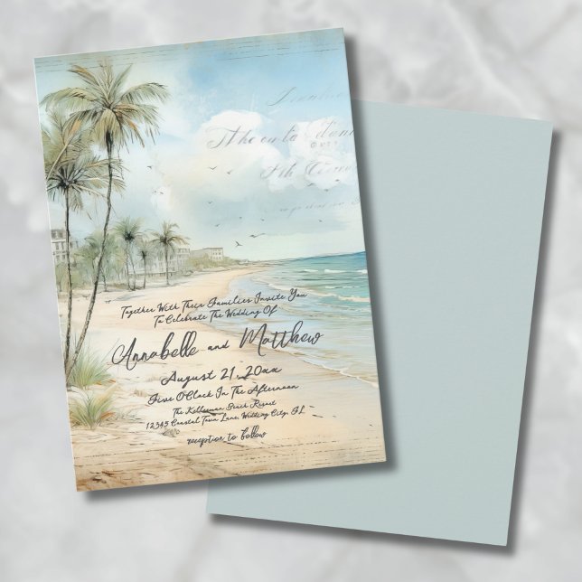 Invitation Elégant Vintage Tropical Beach Mariage (Elegant Vintage Tropical Beach Wedding Invitation)