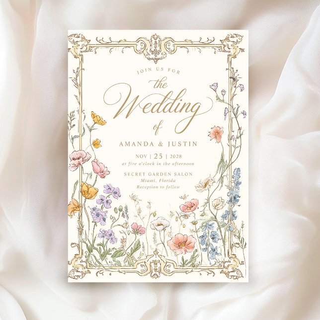 Invitation Elegant Vintage Wildflowers Floral Wedding (Créateur téléchargé)