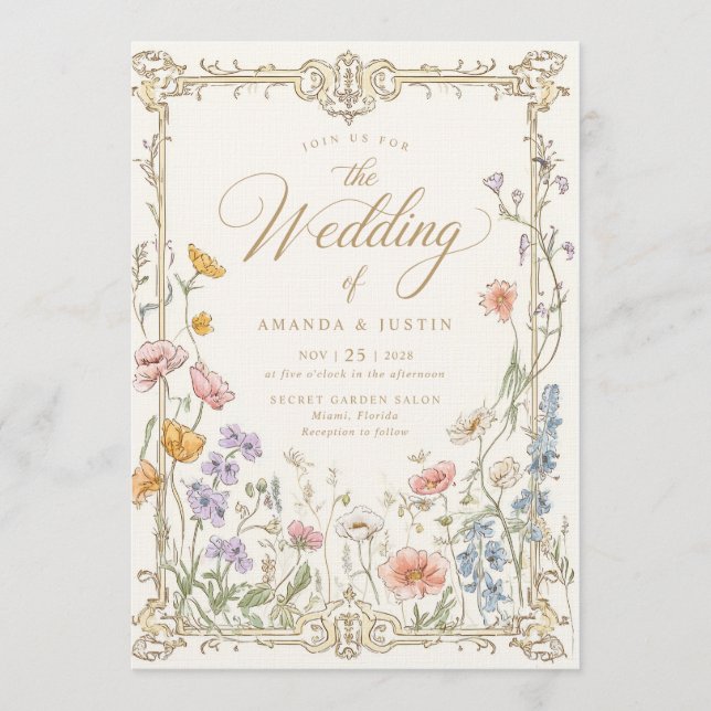 Invitation Elegant Vintage Wildflowers Floral Wedding (Devant)
