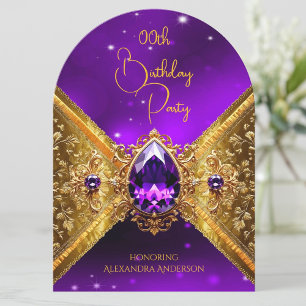 Invitation Elégant Violet Anniversaire Or Doré Bijou scintill