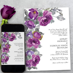 Invitation Elégant violet aquarelle Fleurs Mariage officiel