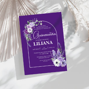 Invitation Élégant violet Arc Floral Lavender Quinceañera